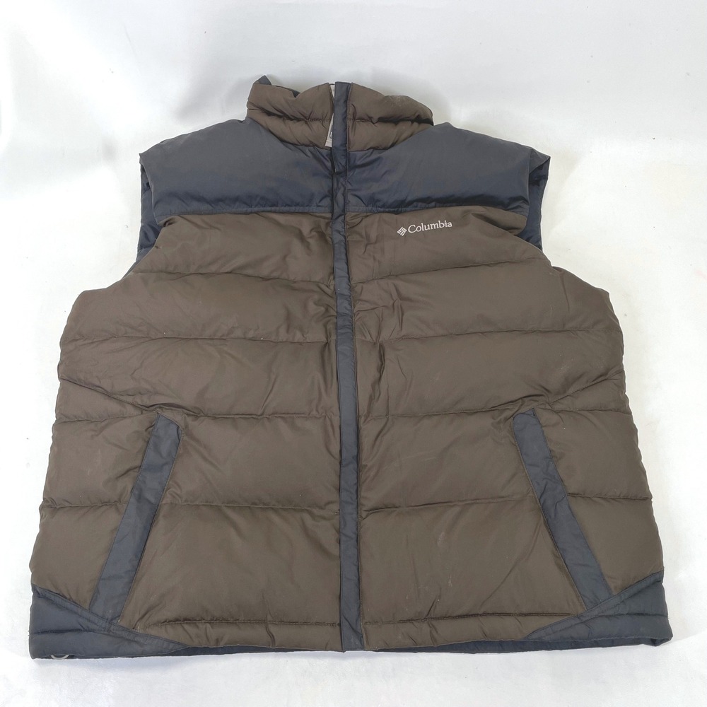 Columbia Mens XL Brown Black Down Puffer Vest Full Zip Insulated SM1026